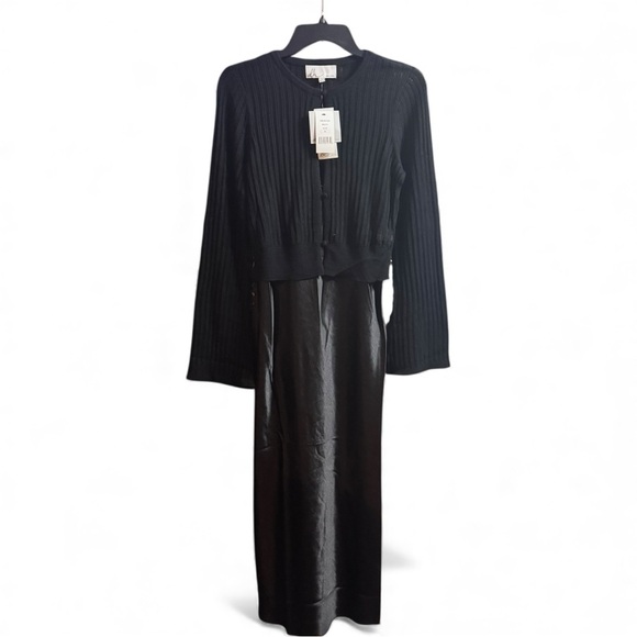 dh New York Fay Two-Piece Set Black Slip Dress Cardigan Set S Holiday Gift Ready - Picture 6 of 10